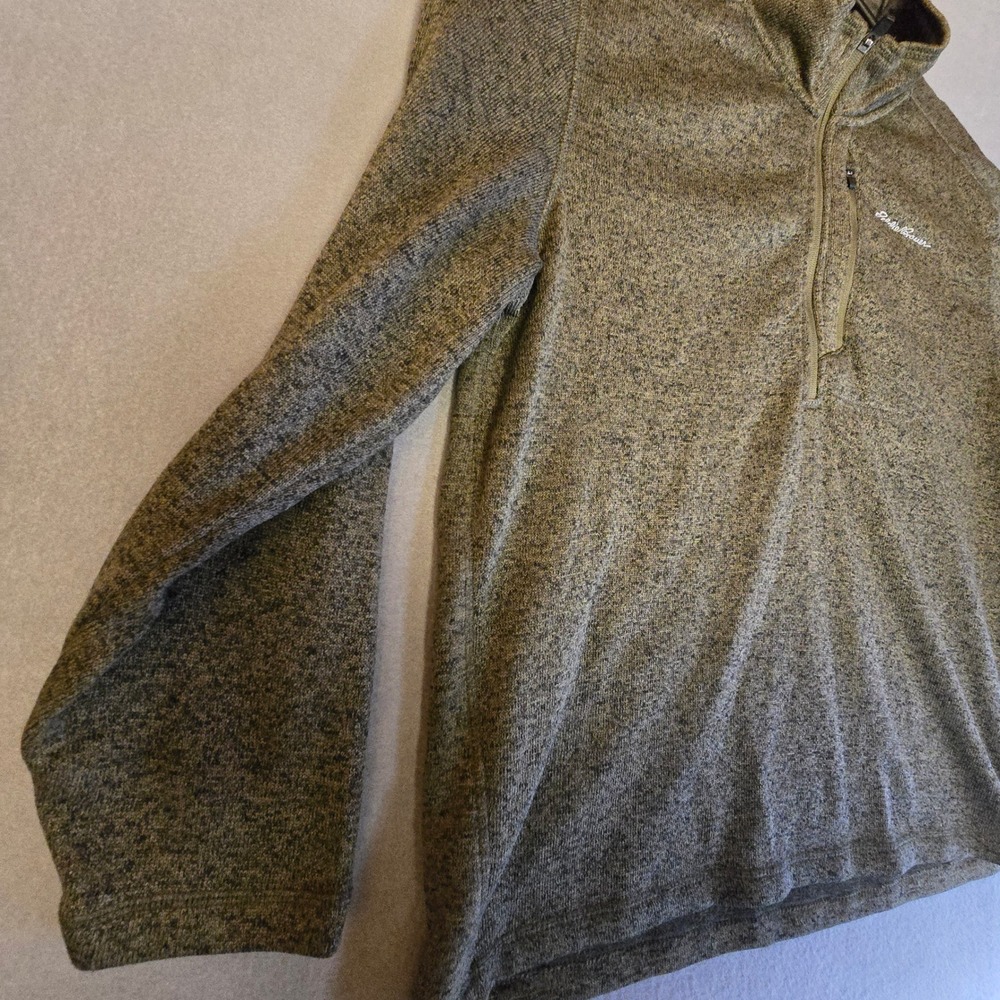 Eddie Bauer Mens XXL Quarter Zip Pullover Fleece Sweater Olive Green Marl 0162 - Picture 16 of 16